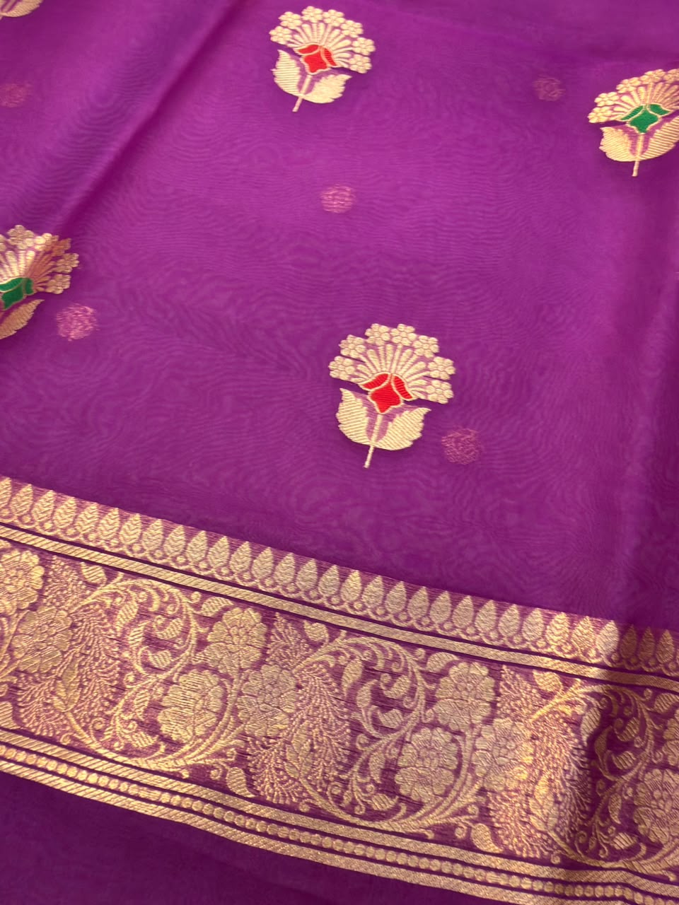 Handwoven Purple Colour Organza Silk Suit Set