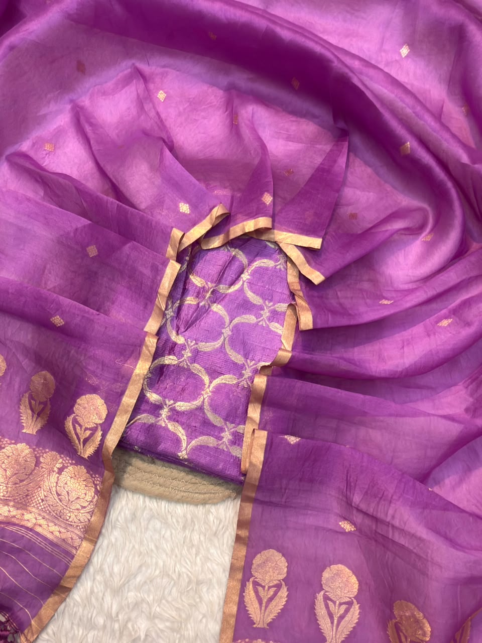 Purple Colour Raw Silk Suit Set