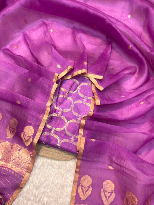 Purple Colour Raw Silk Suit Set
