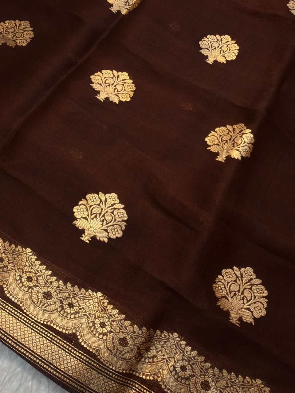 Handwove Chocolate Brown Colour Organza Silk Suit Set