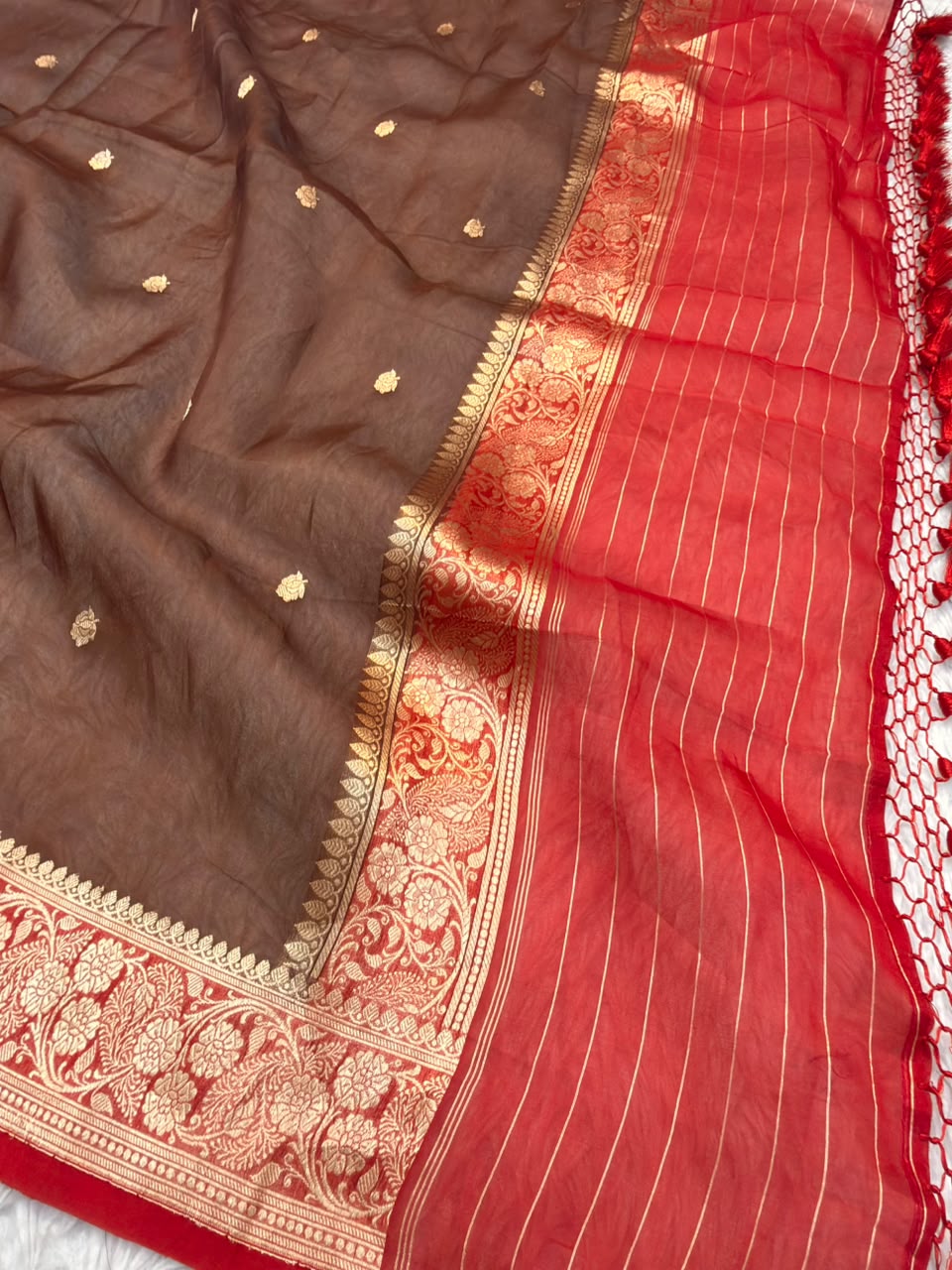 Handwove Chocolate Brown Colour Organza Silk Suit Set