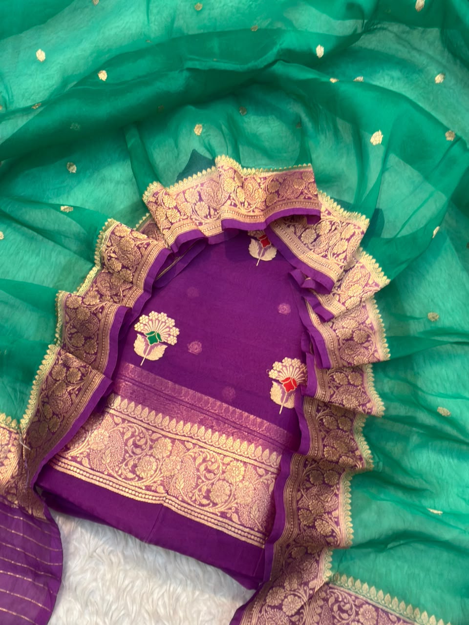 Handwoven Purple Colour Organza Silk Suit Set