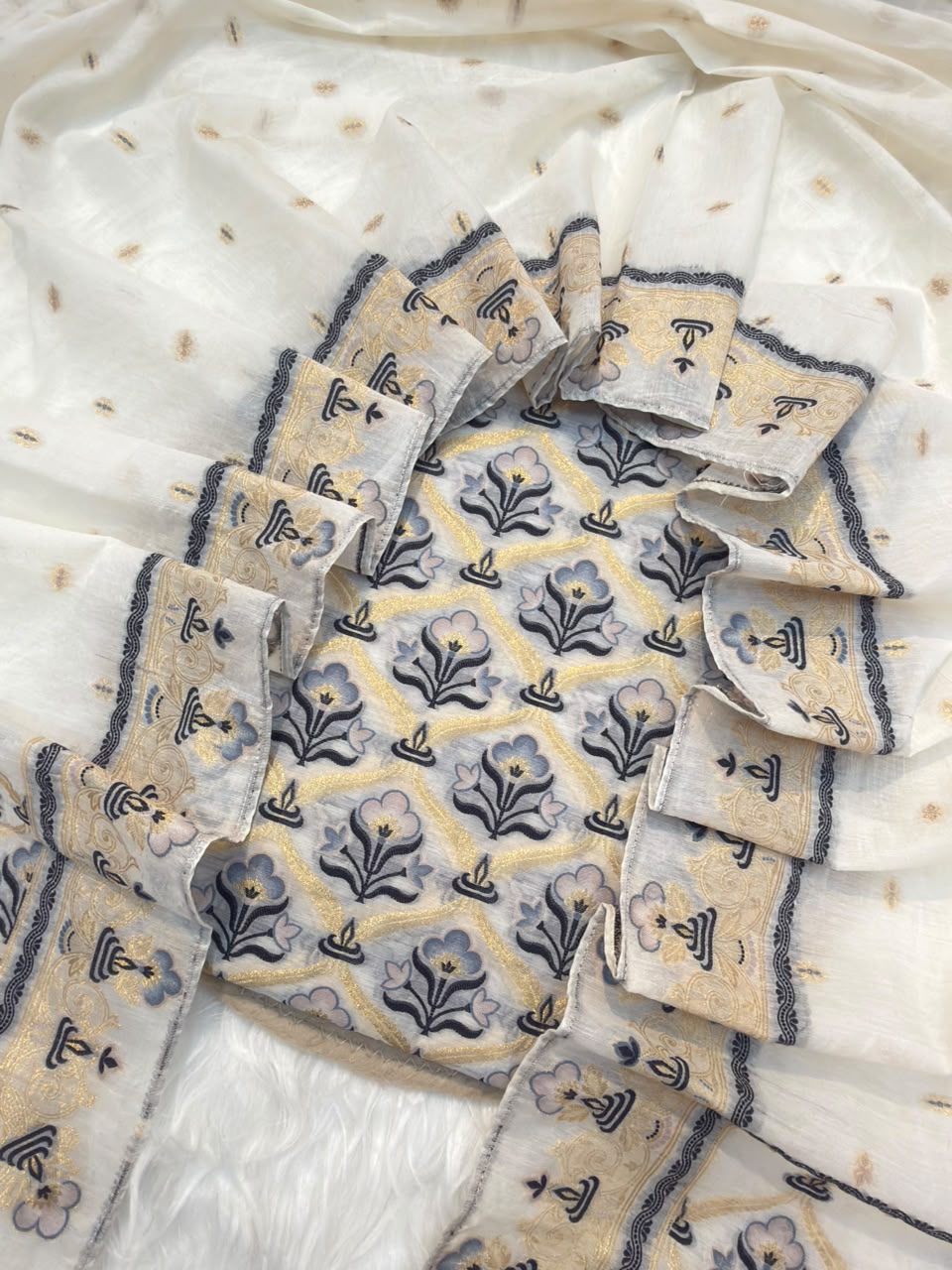 Off White Colour Chanderi Silk Suit Set