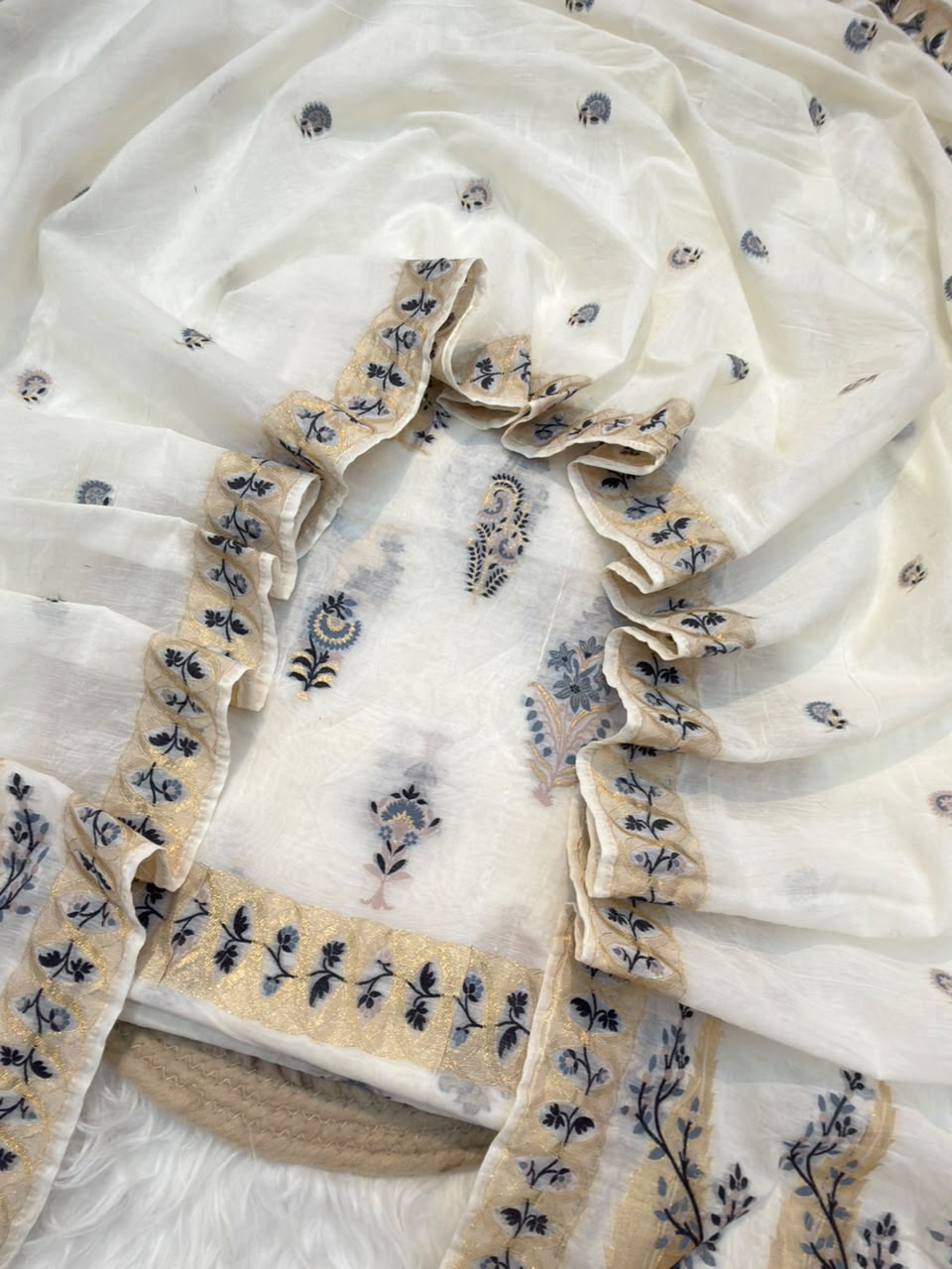 Off White Colour Chanderi Silk Suit Set