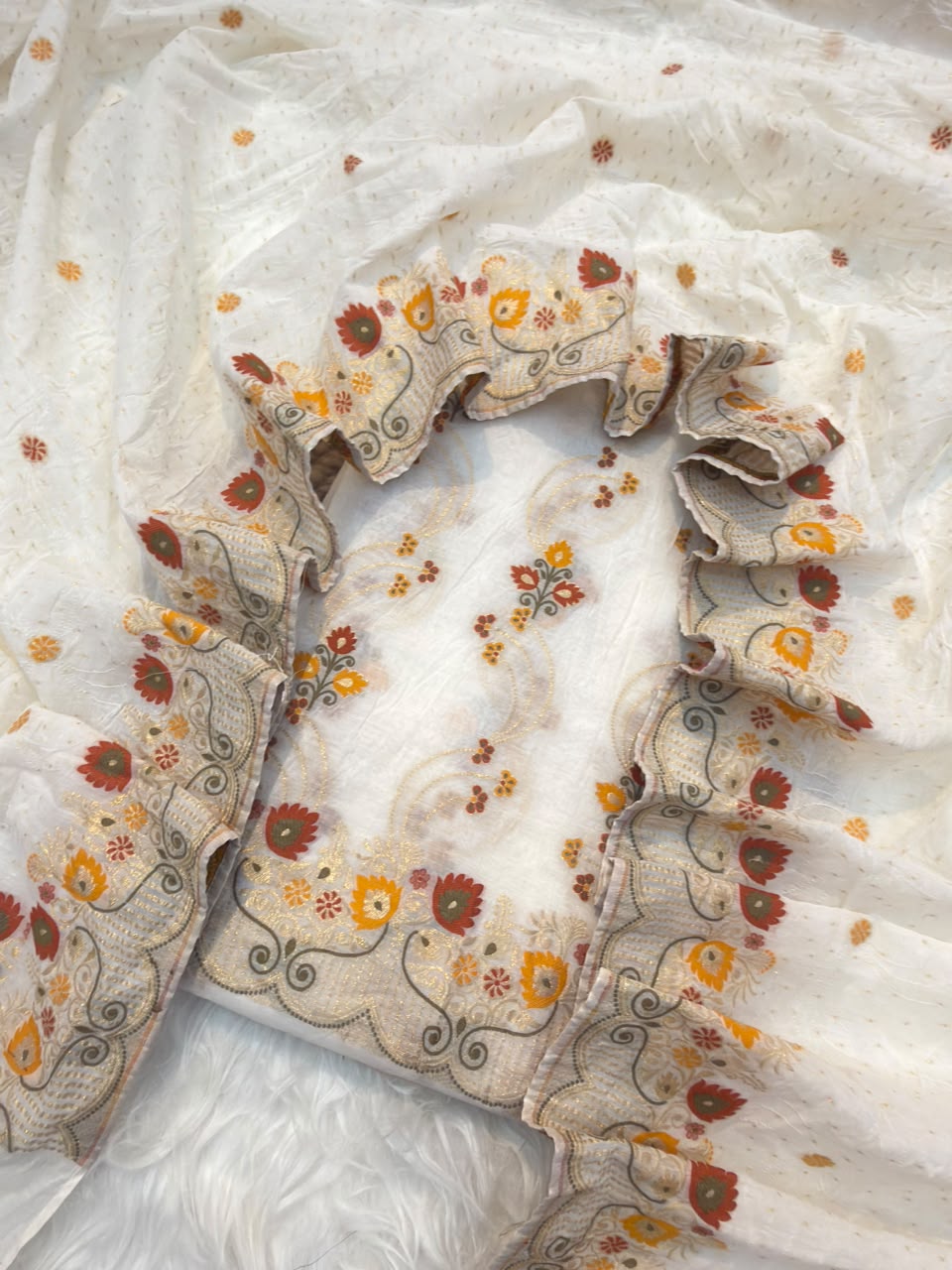 Off White Colour Chanderi Silk Suit Set