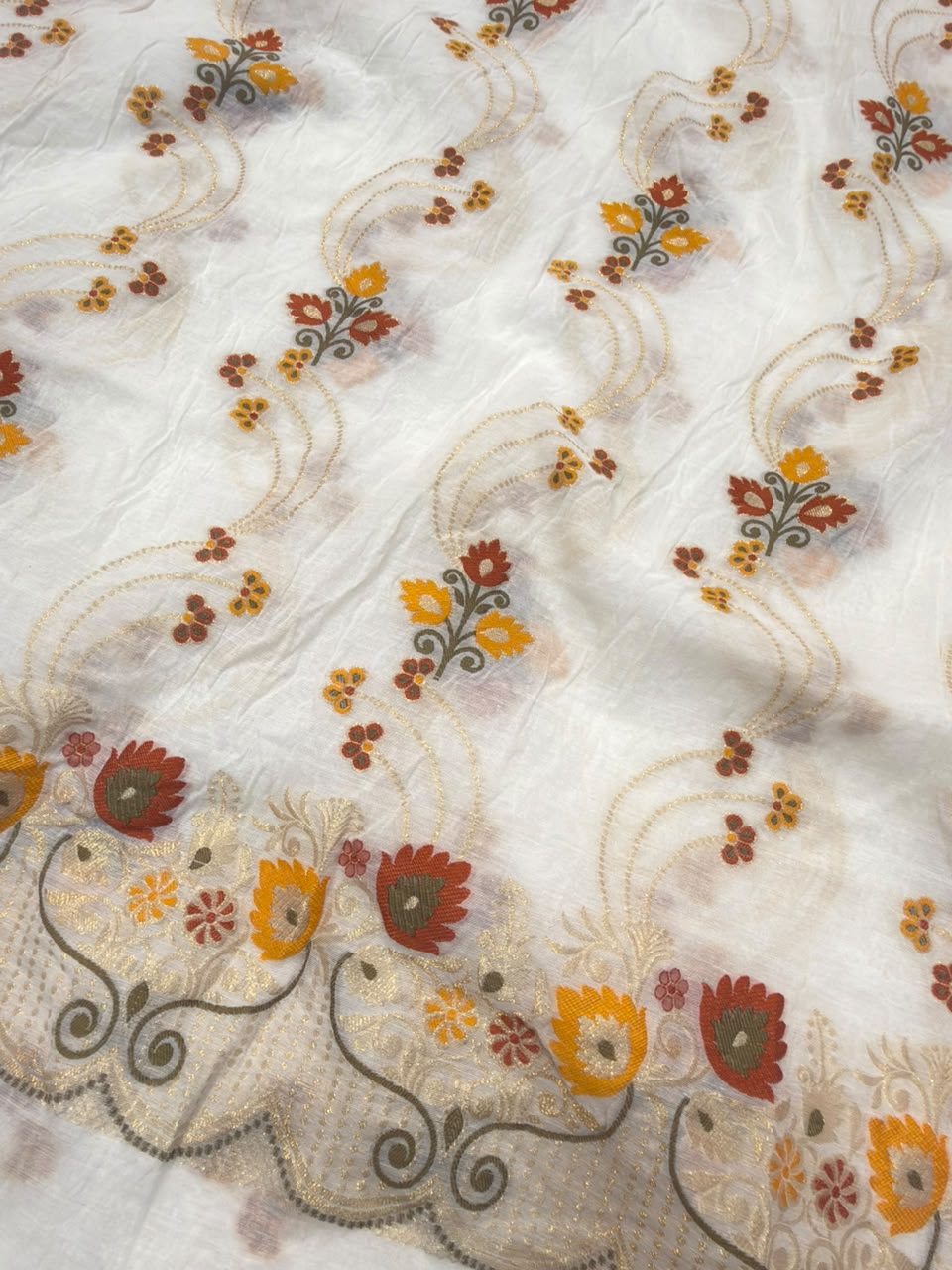 Off White Colour Chanderi Silk Suit Set
