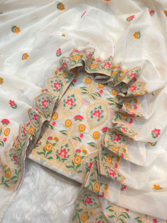 Off White Colour Chanderi Silk Suit Set