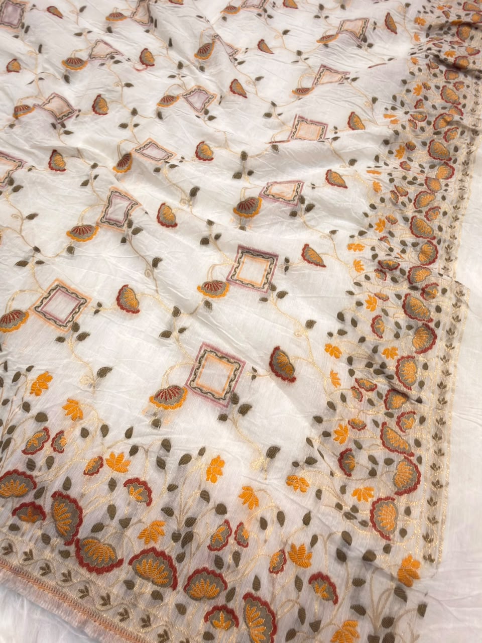 Off White Colour Chanderi Silk Suit Set