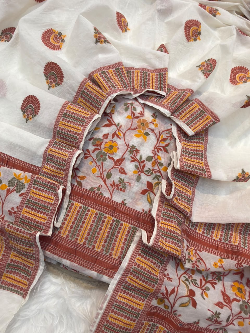 Off White Colour Chanderi Silk Suit Set