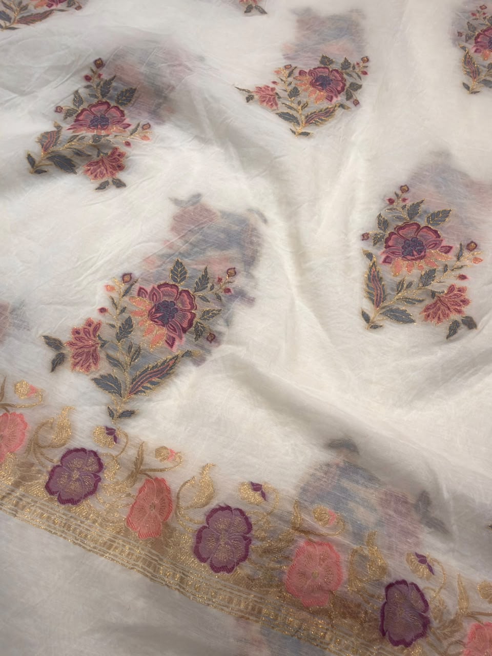 Off White Colour Chanderi Silk Suit Set