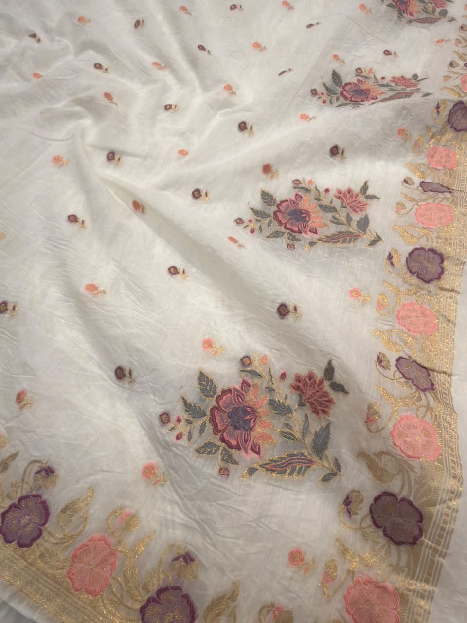 Off White Colour Chanderi Silk Suit Set