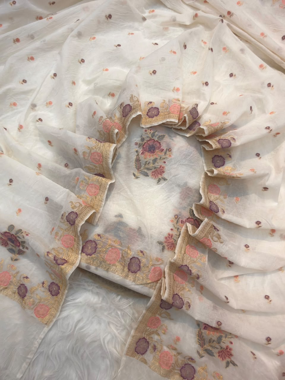 Off White Colour Chanderi Silk Suit Set