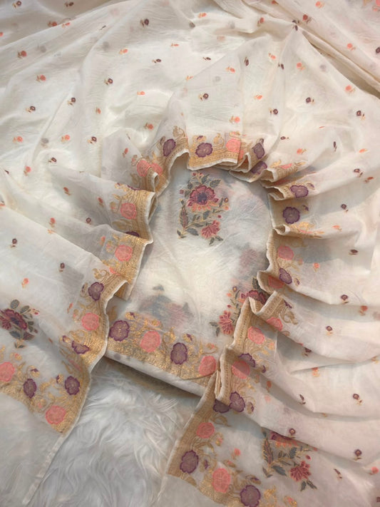 Off White Colour Chanderi Silk Suit Set