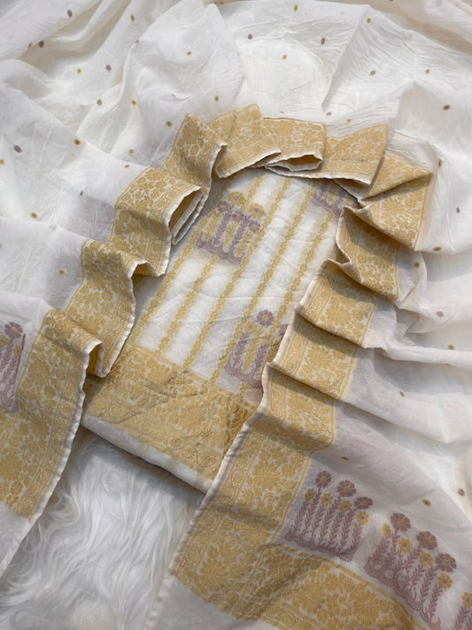 Off White Colour Chanderi Silk Suit Set