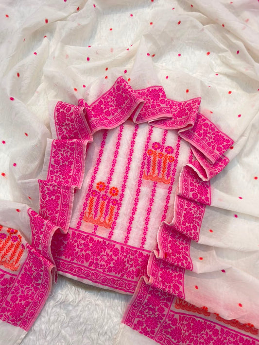 Off White Colour Chanderi Silk Suit Set