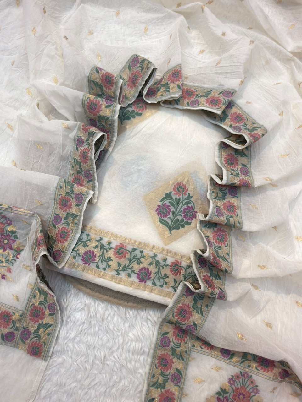 Off White Colour Chanderi Silk Suit Set