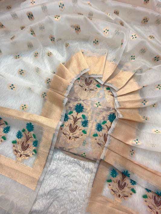 Off White Colour Chanderi Silk Suit Set
