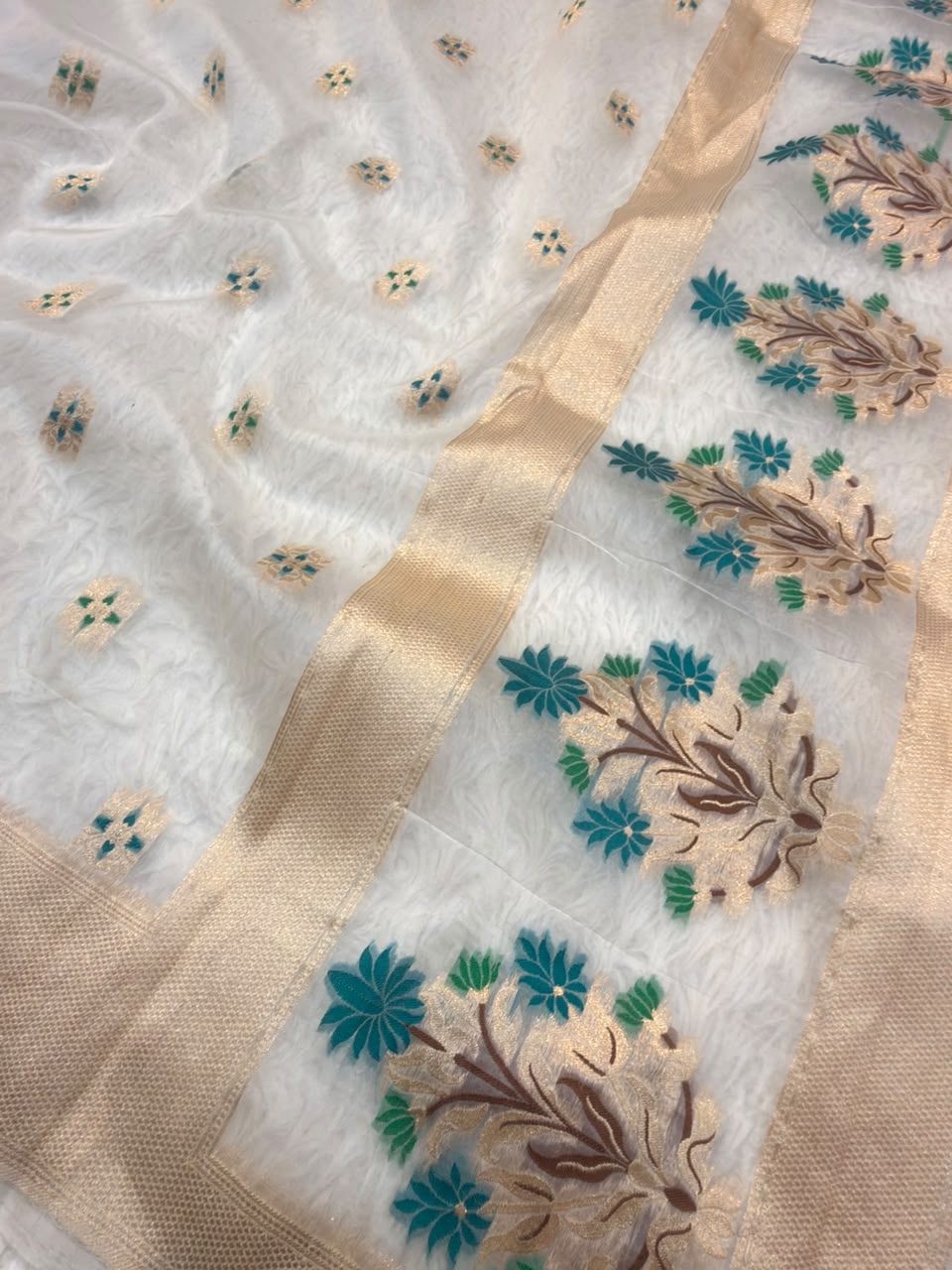 Off White Colour Chanderi Silk Suit Set