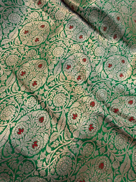 Pure Banarasi Brocade Green Colour Fabrics