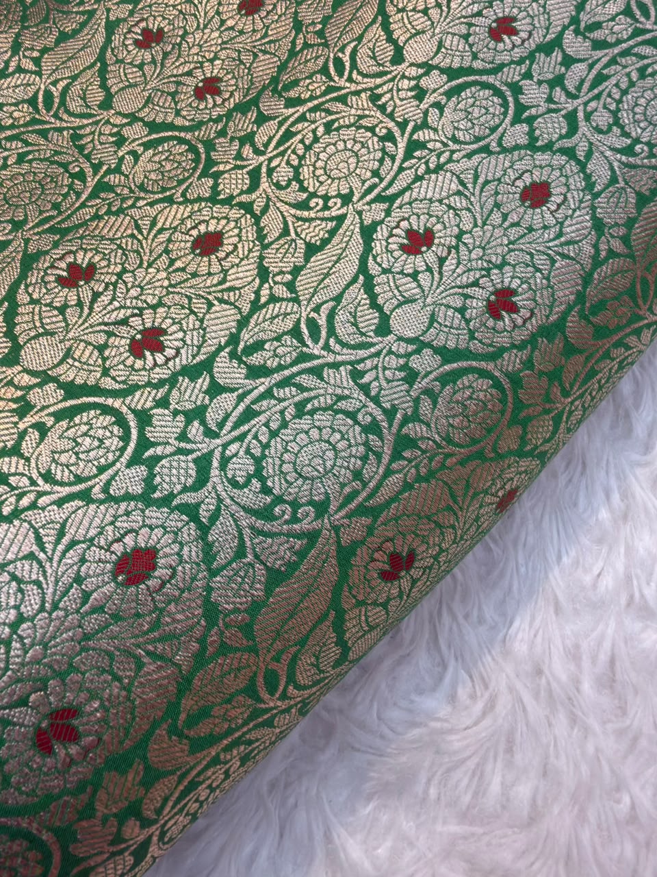 Pure Banarasi Brocade Green Colour Fabrics