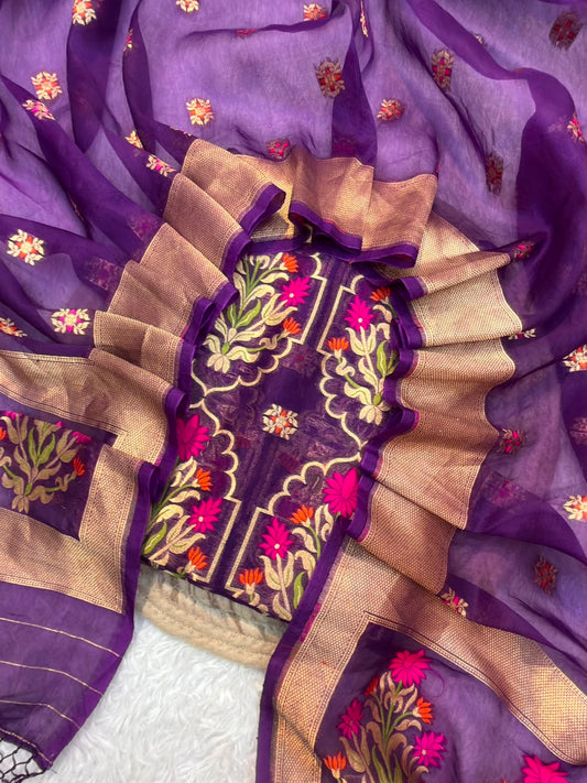 Purple Colour Organza Silk Suit Set