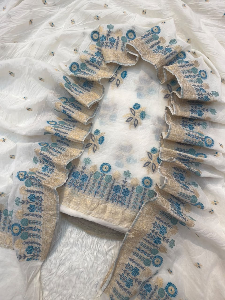 White Colour Chanderi Silk Suit Set