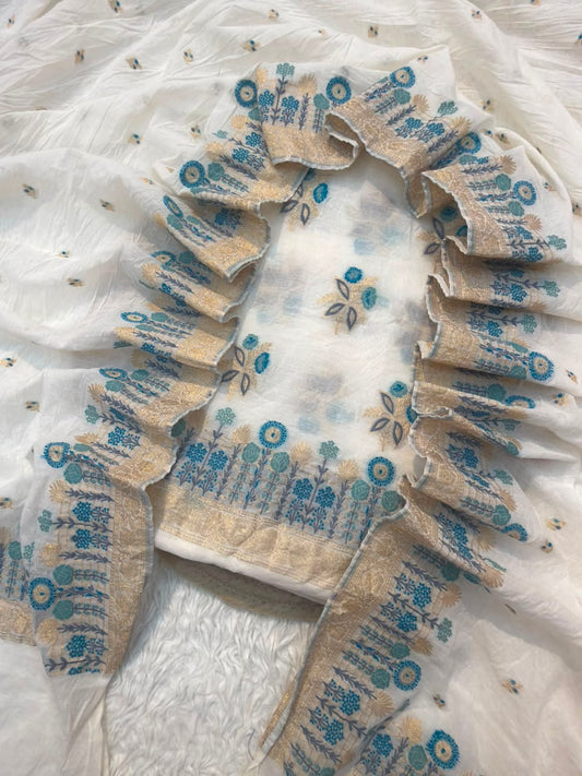 White Colour Chanderi Silk Suit Set