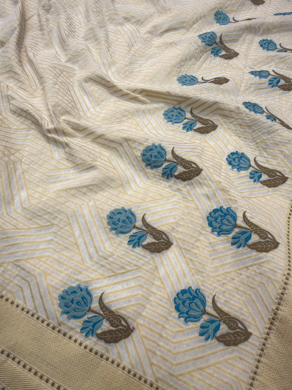 Off White Colour Chanderi Silk Suit Set