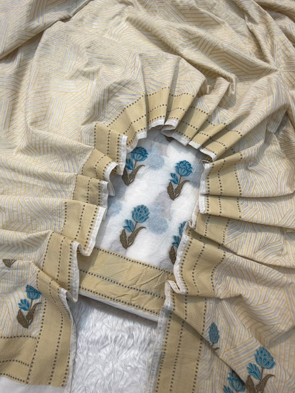 Off White Colour Chanderi Silk Suit Set