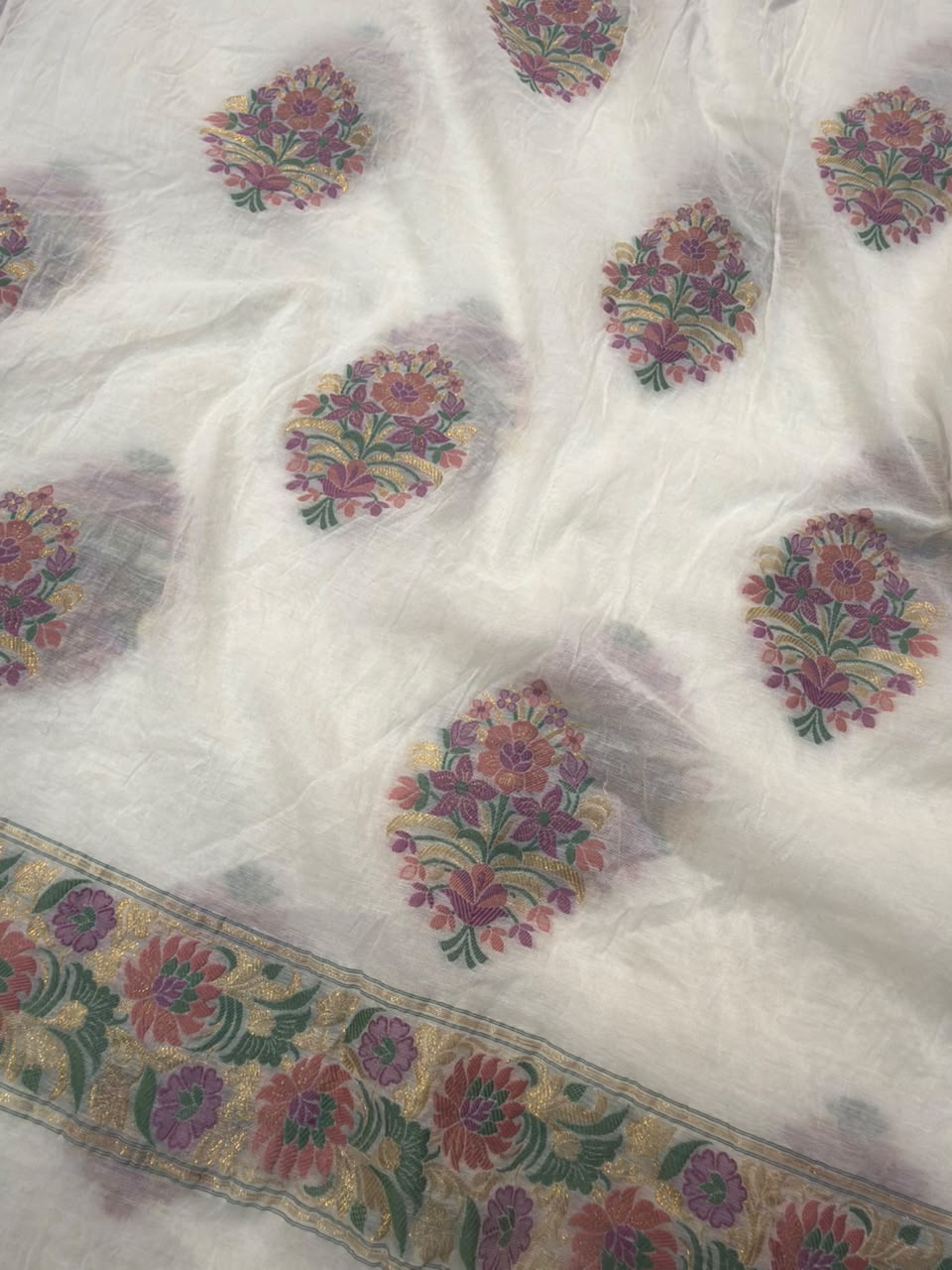 Off White Colour Chanderi Silk Suit Set