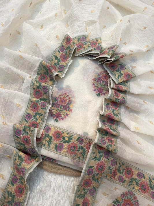 Off White Colour Chanderi Silk Suit Set