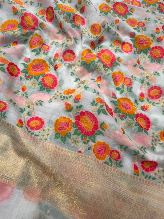 off white colour chanderi silk suit set
