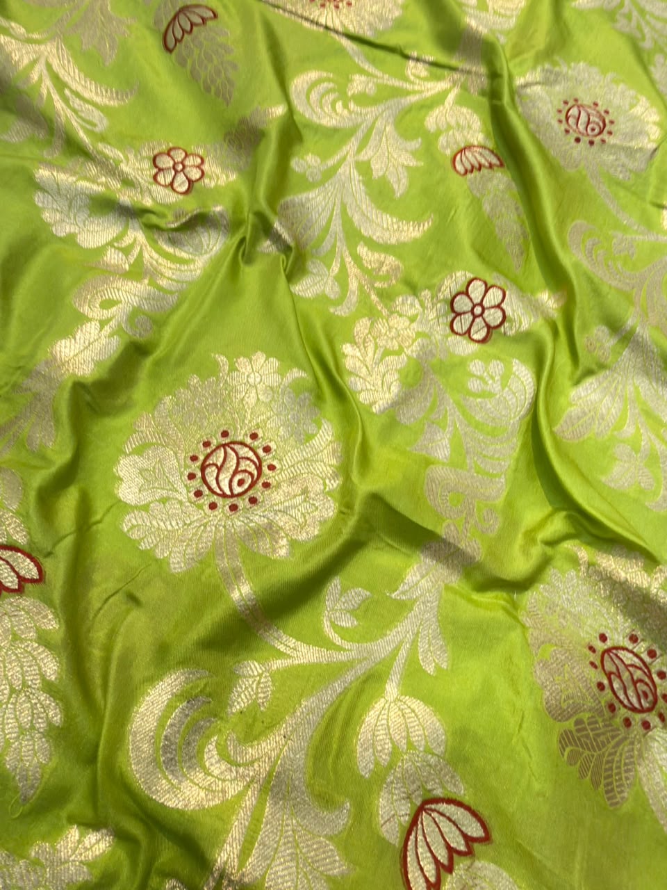 Pure Banarasi Brocade Parrot Green Colour Fabrics