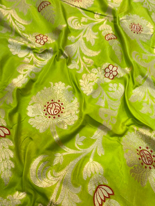 Pure Banarasi Brocade Parrot Green Colour Fabrics