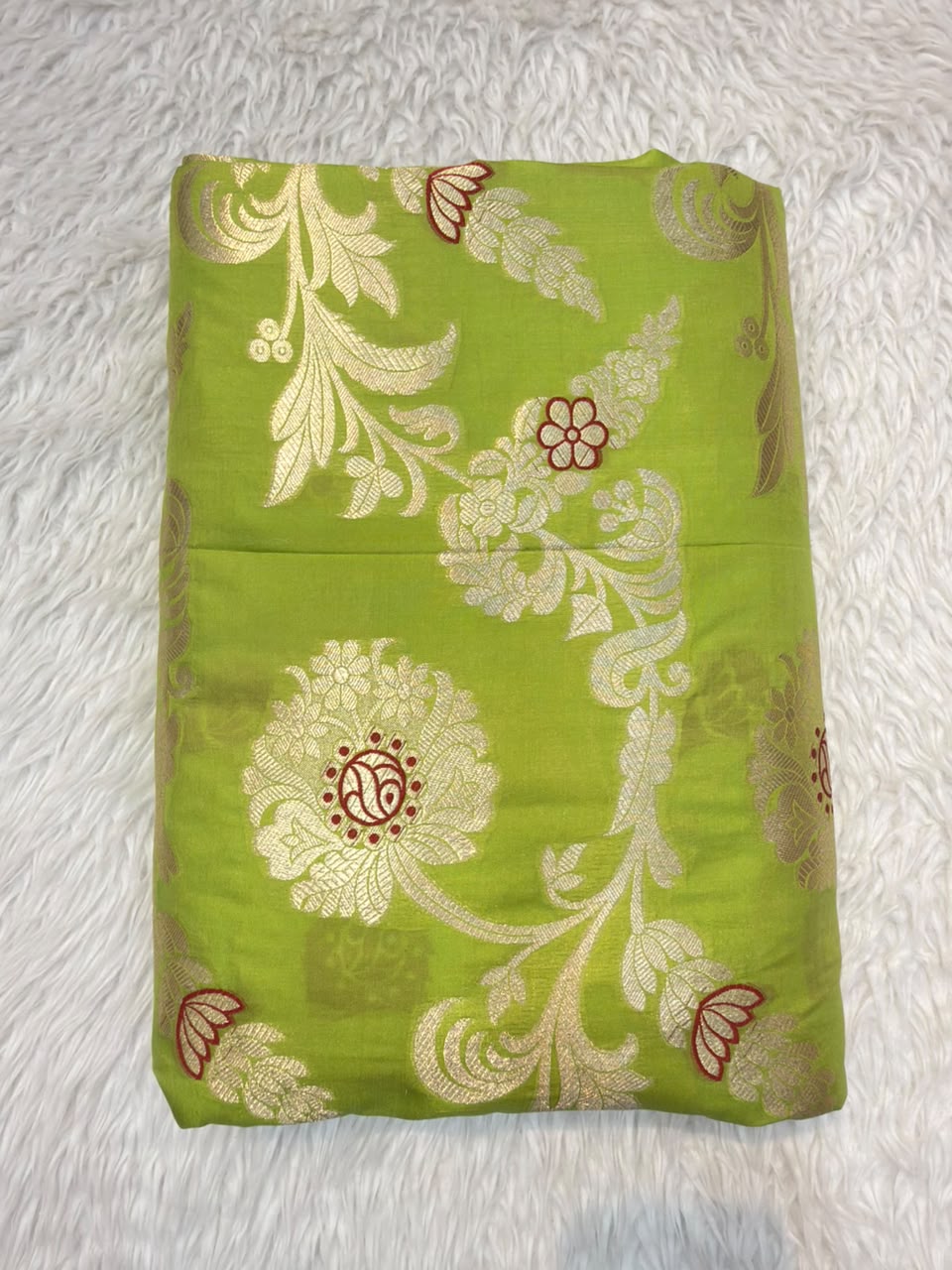 Pure Banarasi Brocade Parrot Green Colour Fabrics