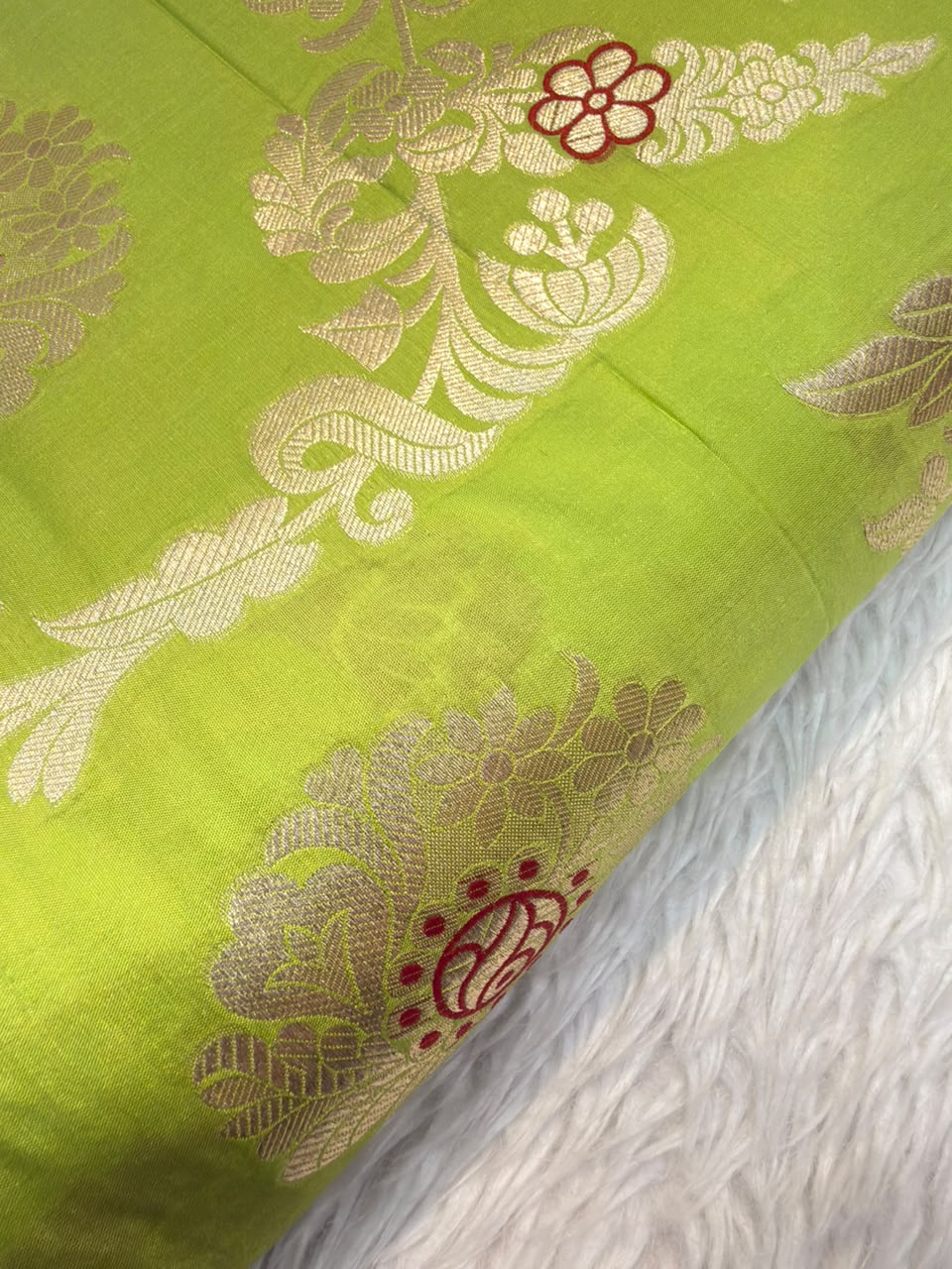 Pure Banarasi Brocade Parrot Green Colour Fabrics