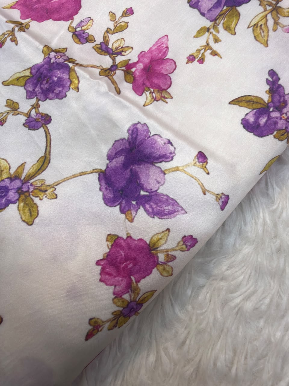 White Colour Pure Satin Silk Print Fabrics