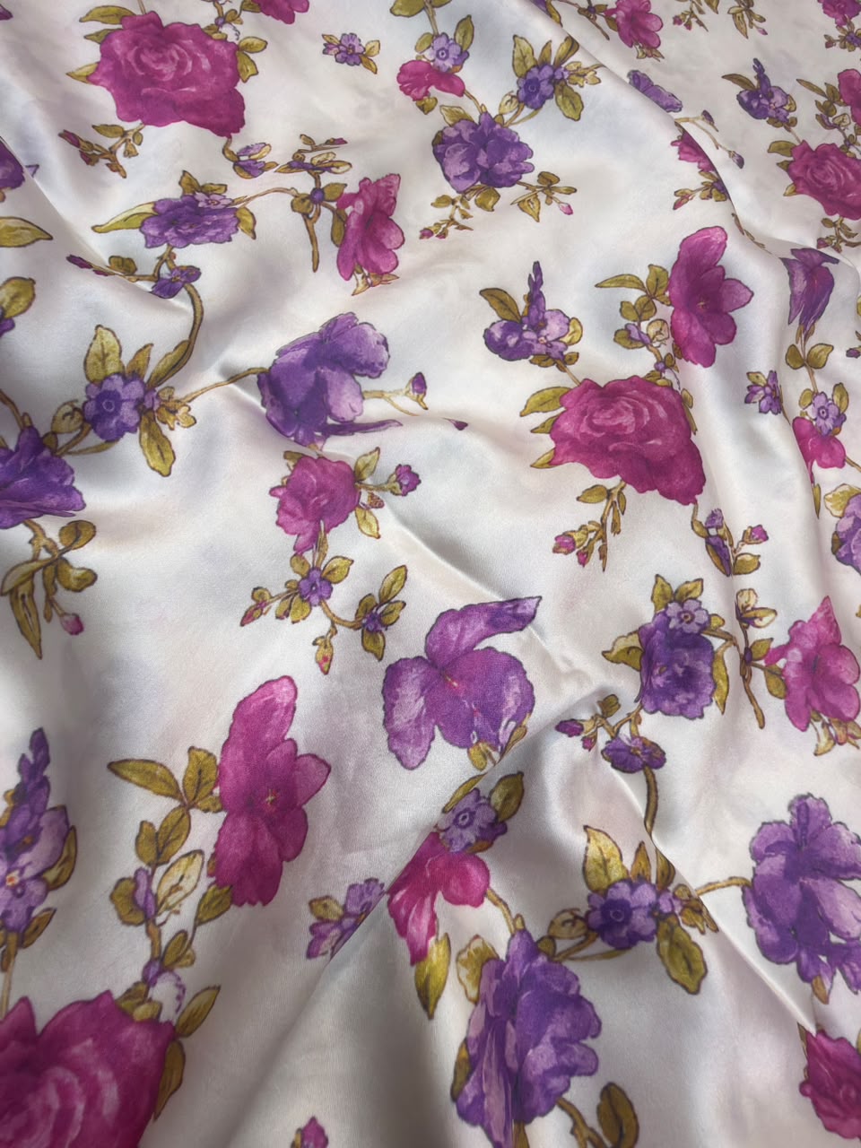 White Colour Pure Satin Silk Print Fabrics