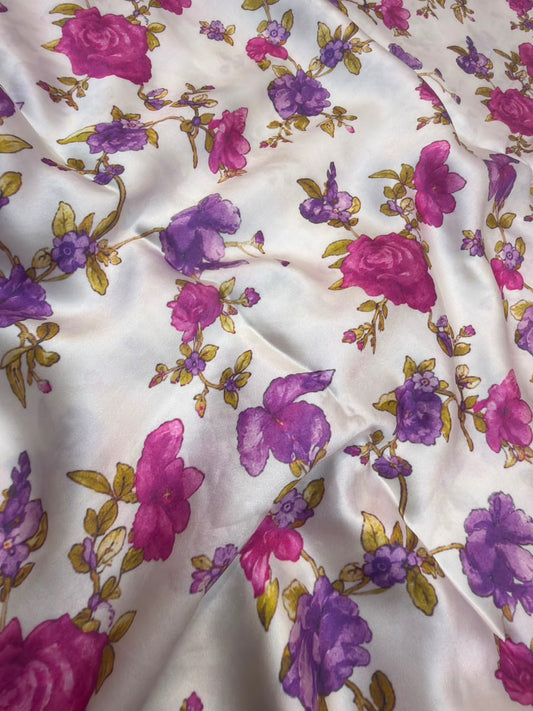 White Colour Pure Satin Silk Print Fabrics
