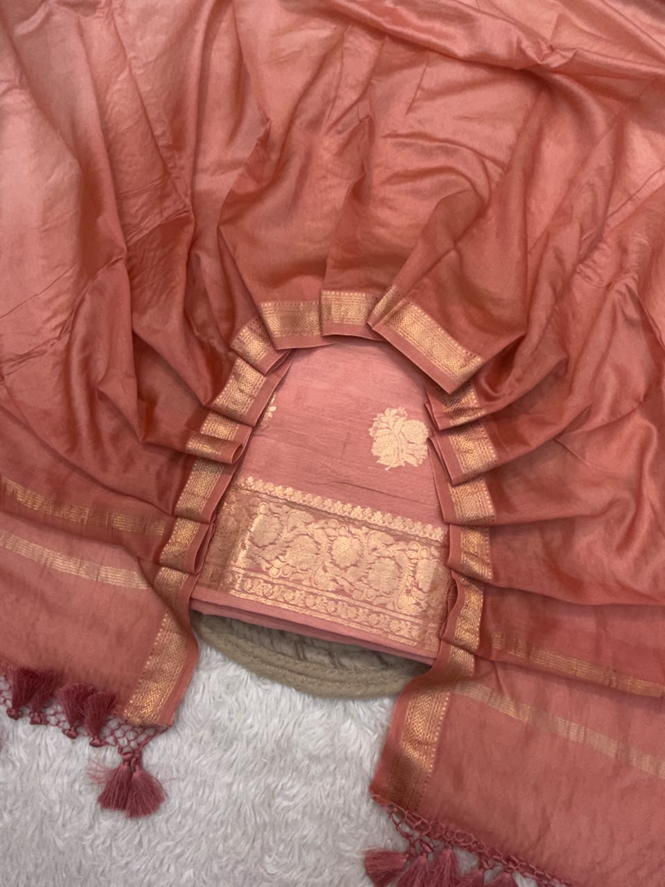 Peach Colour Chanderi Silk Suit Set