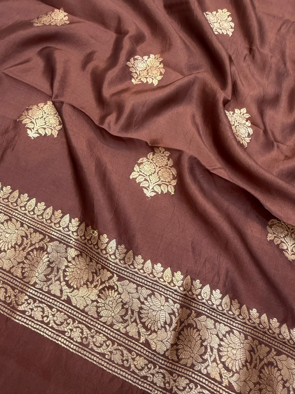 Handwoven Pure Katan Silk Chocolate Colour Suit Set