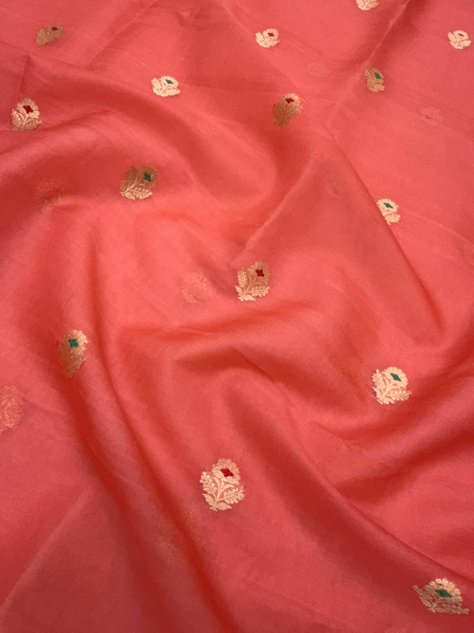 Handwoven Peach Colour Pure Organza Silk Suit Set