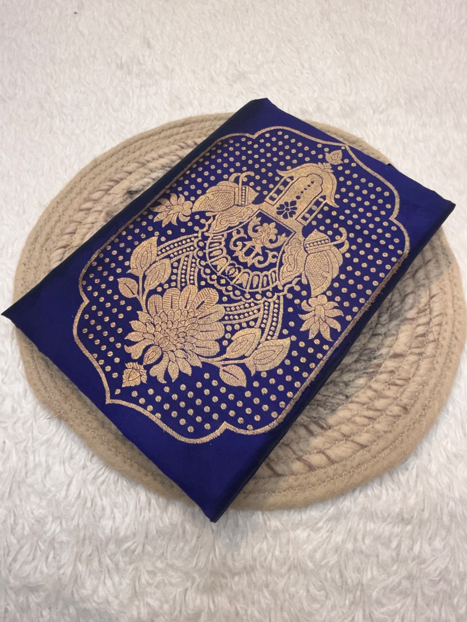 Handwoven Pure Katan Silk Navy Blue Colour Cot Set
