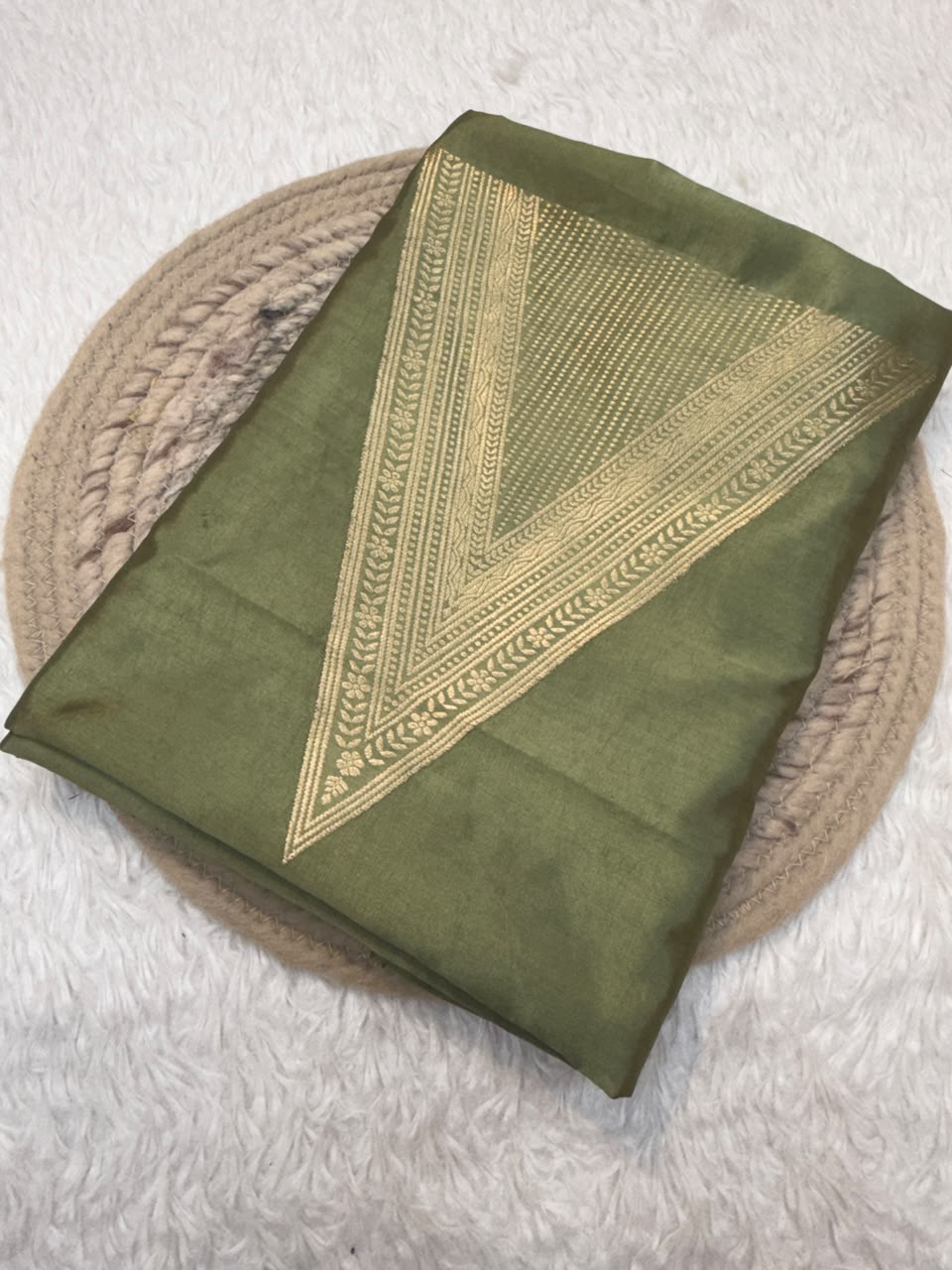 Handwoven Pure Katan Silk Sage Green Colour Cot Set