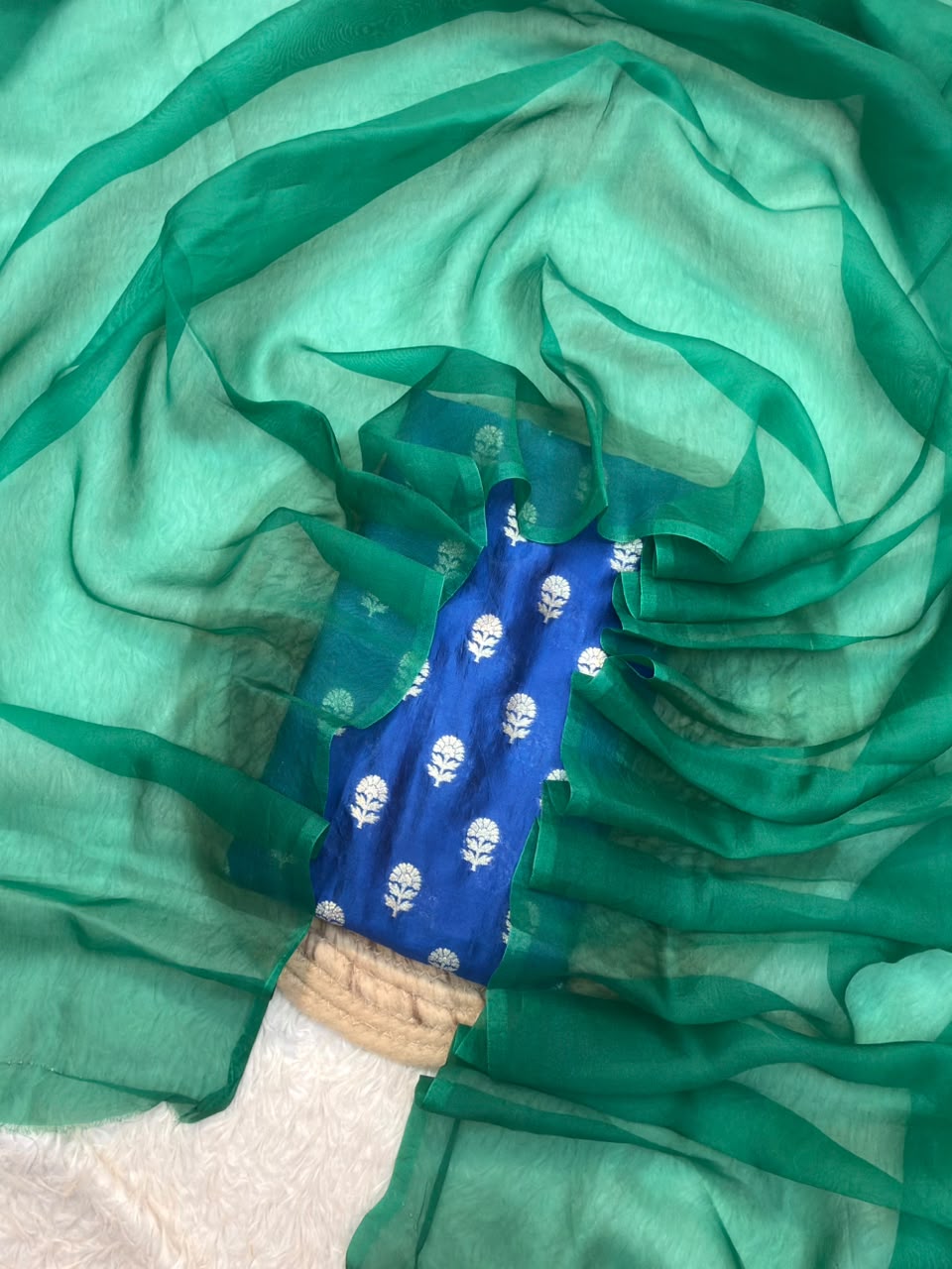 German Blue Colour Premium Katan Silk Suit Set