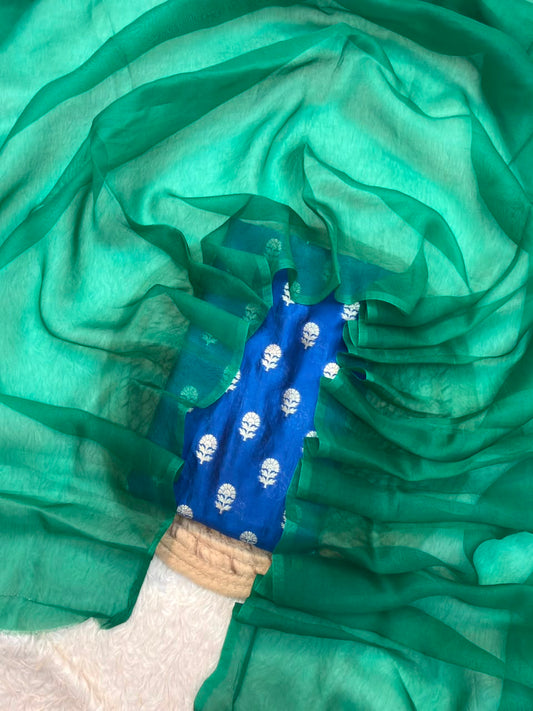 German Blue Colour Premium Katan Silk Suit Set