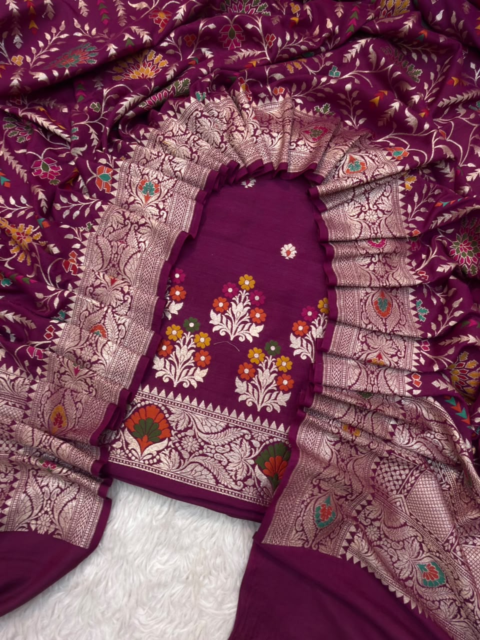 Wine Colour Pure Munga Silk Suit Set