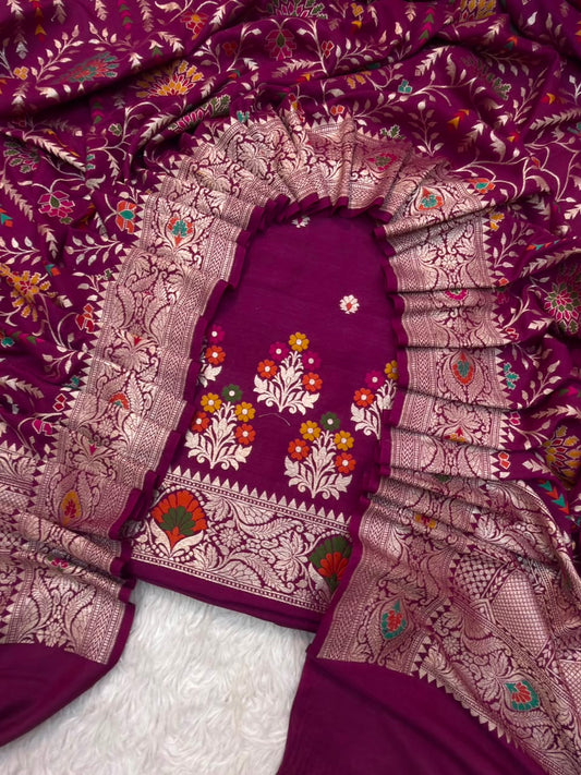 Wine Colour Pure Munga Silk Suit Set