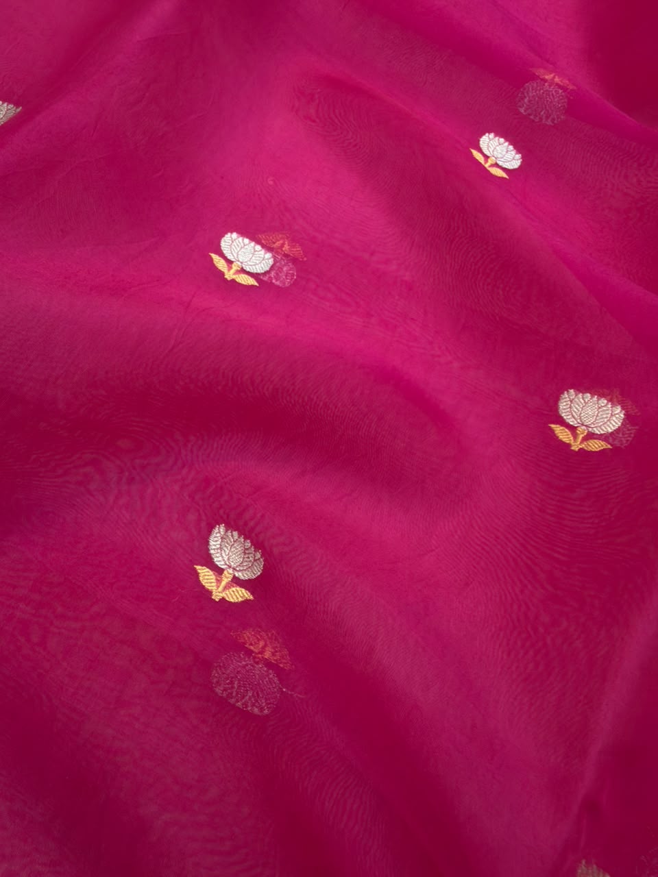 Handwoven Rani Pink Colour Pure Organza Silk Suit Set