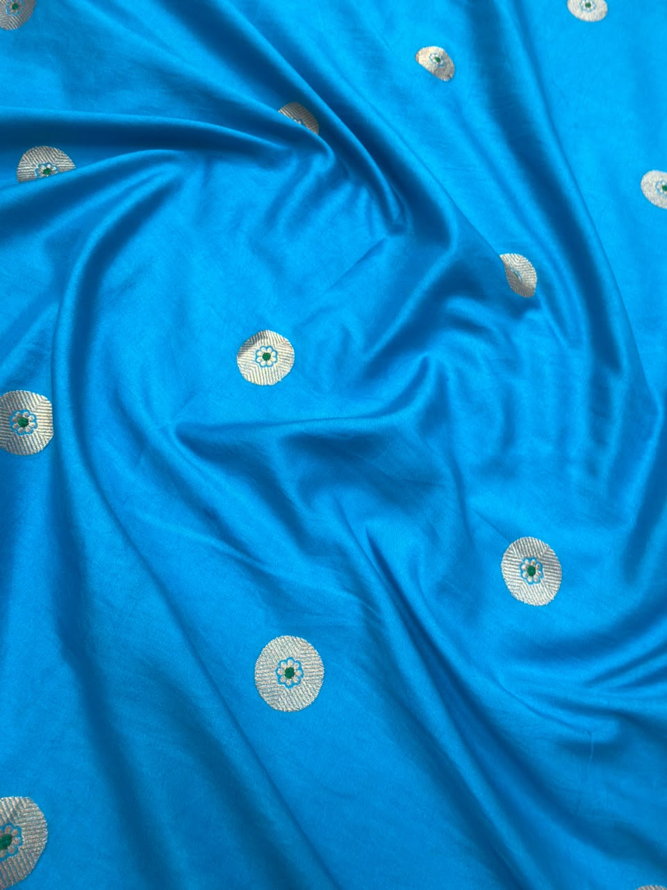 Pure Chinya Silk Peacock Blue Colour Suit Set